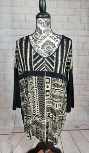 Edista women's long sleeve geometric print top raw hem split back size 2x b17